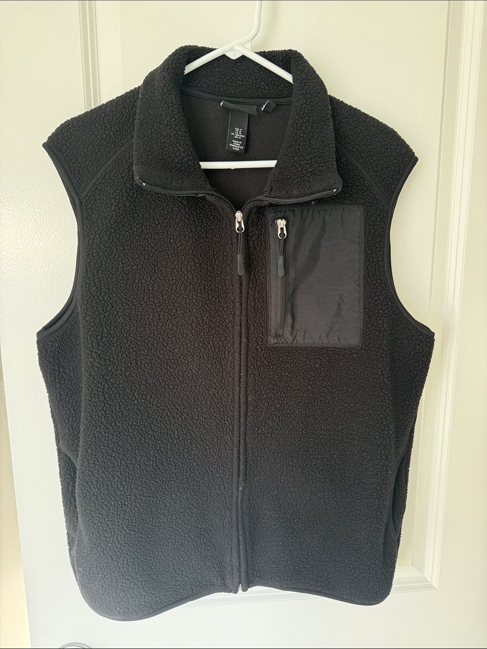 H&M Black Sherpa Fleece Zip Vest with Chest Pocket